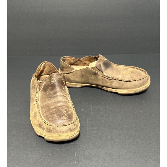 OluKai Moloa Mens 8 Shoes Brown Leather Slip On Casual Slipper Convert loafers - Picture 1 of 13